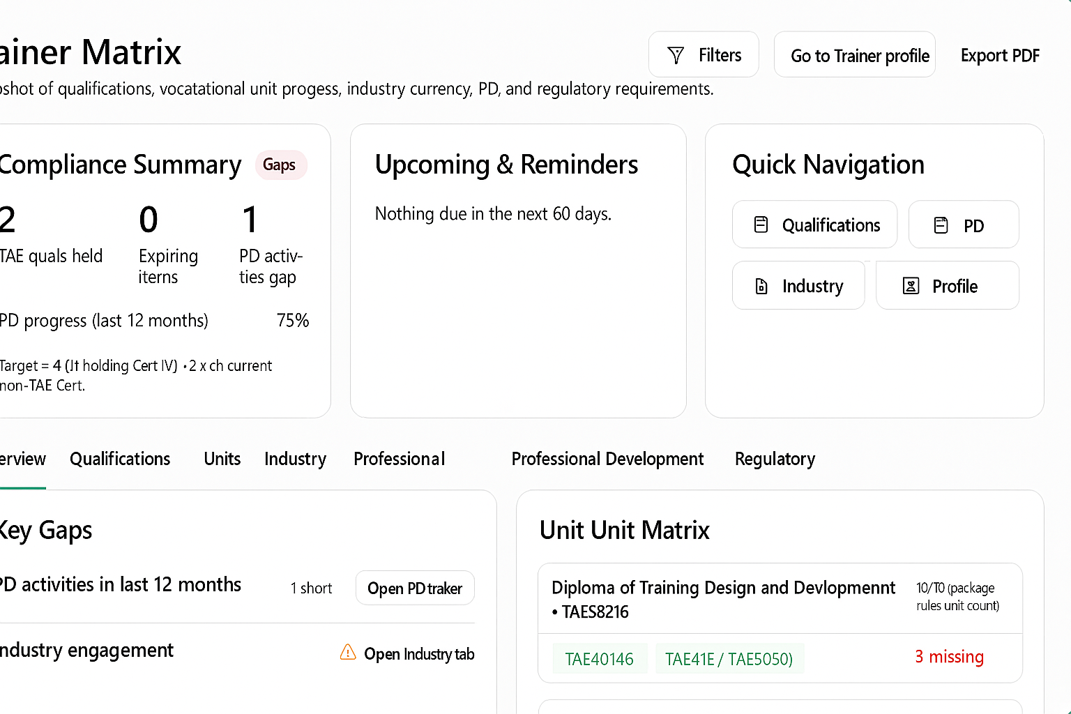 Professional capability dashboard preview